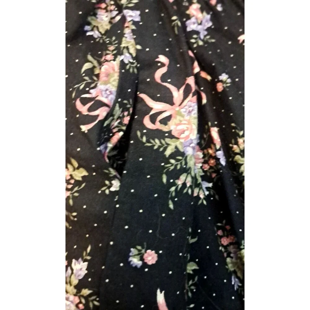 Vintage 90s Drop Waist Dress Black Floral Button Front Pockets Coquette Twee L